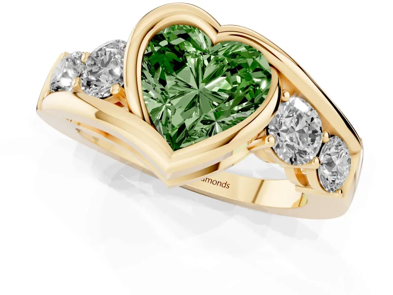 Heart-Shaped Bezel Bypass Engagement Ring Setting for a Fancy Green Lab-Grown Diamond | Yellow Gold