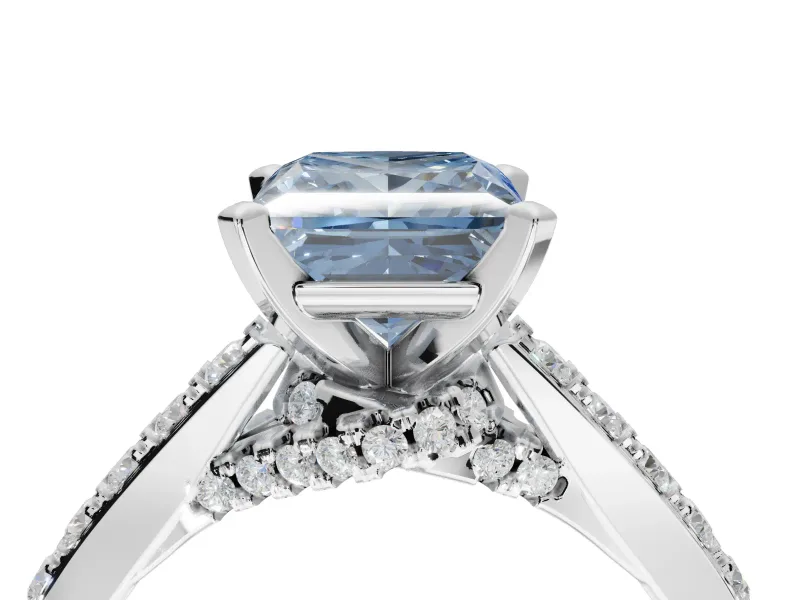 Princess Cut Pavé Solitaire Engagement Ring Setting for a Fancy Blue Lab-Grown Diamond | Crossover Gallery | Platinum