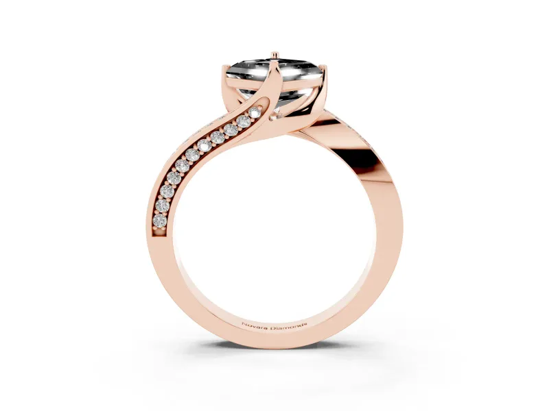 Fancy Black Asscher Cut Diamond Solitaire Ring Set in Rose gold with Intertwined Pavé Twist Band