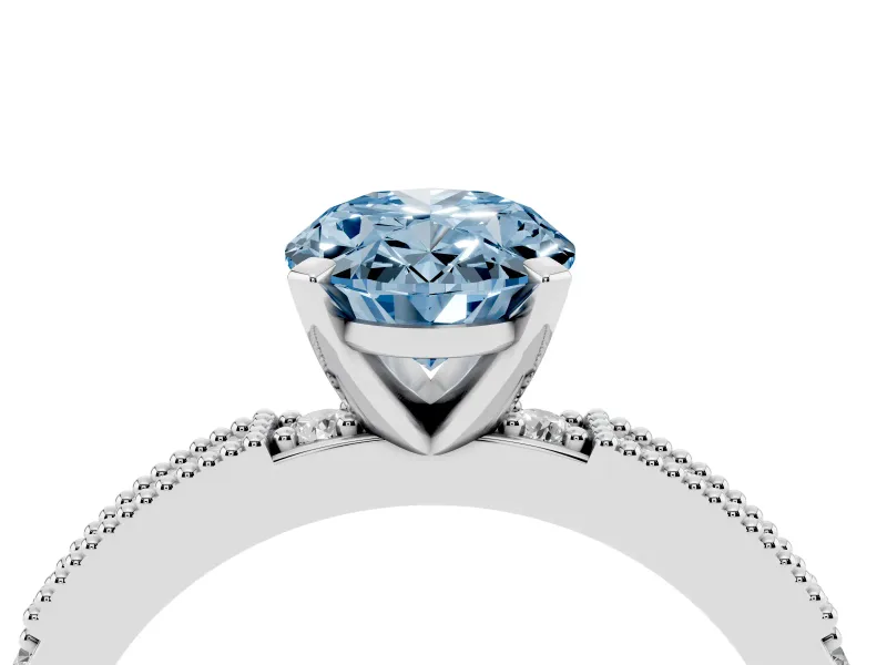 Oval Vintage Pavé Engagement Ring Setting for a Fancy Blue Lab-Grown Diamond | White Gold