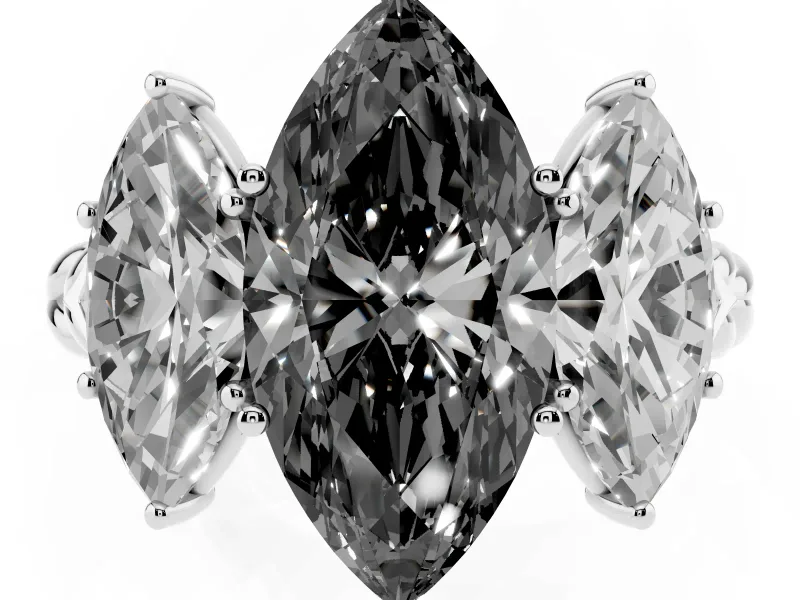 Marquise Three Stone Engagement Ring Setting for a Black Center | Braided Band | Platinum