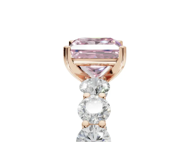 Princess Cut Side Stone Engagement Ring Setting for a Fancy Pink Lab-Grown Diamond | Scalloped Prong Accents | Rose Gold
