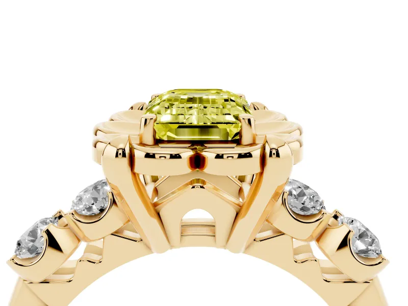 Emerald Cut Floral Engagement Ring Setting for a Fancy Yellow Lab-Grown Diamond | Petal Frame | Yellow Gold
