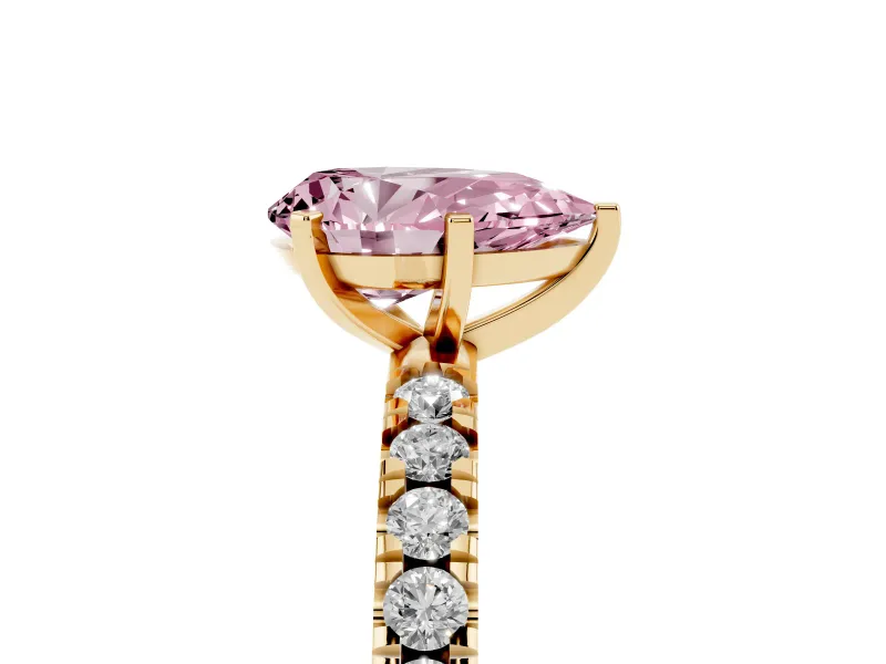 Pear-Shaped Pavé Solitaire Engagement Ring Setting for a Fancy Pink Lab-Grown Diamond | Yellow Gold