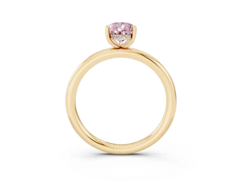 Fancy Pink Pear Cut Diamond Solitaire Ring Set in Yellow gold with Thin Band and Prong Setting