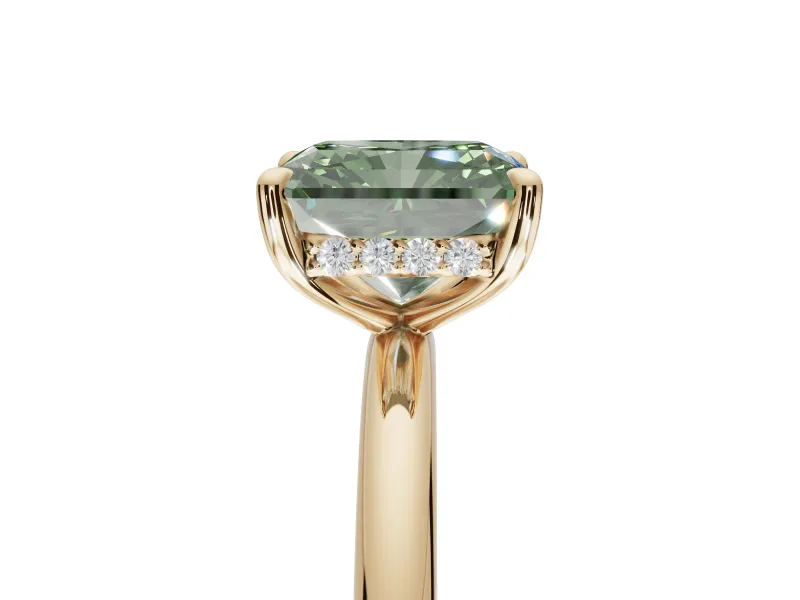 Radiant Cut Hidden Halo Ring Setting for a Fancy Green Lab-Grown Diamond | Yellow Gold