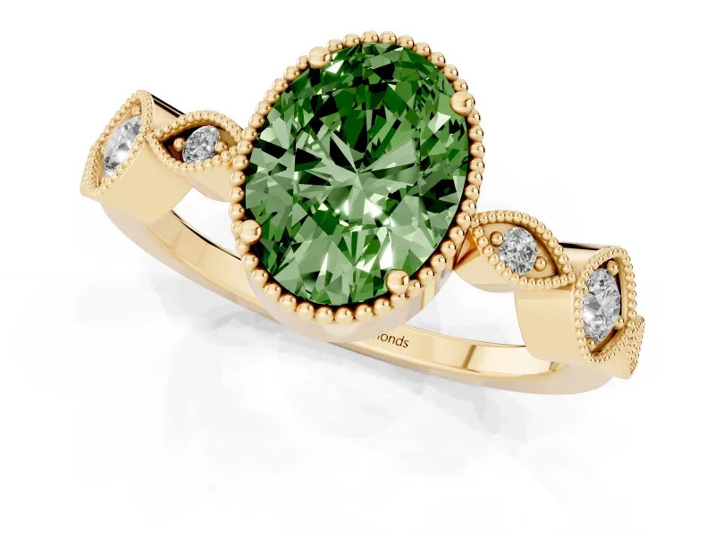 Oval Vintage Engagement Ring Setting for a Fancy Green Lab-Grown Diamond | Yellow Gold - Design NV-24637