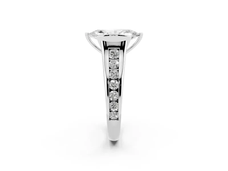 Marquise Half Bezel Solitaire Engagement Ring Setting | Graduated Channel Band | White Gold