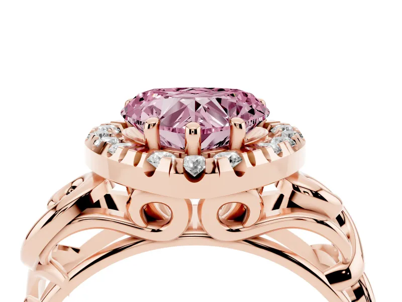 Heart-Shaped Filigree Halo Engagement Ring Setting for a Fancy Pink Lab-Grown Diamond | Rose Gold