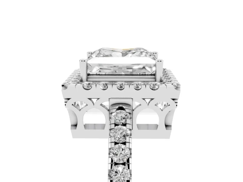 Princess Cut Diamond Pavé Band Halo Engagement Ring Set in Platinum with Prong Setting