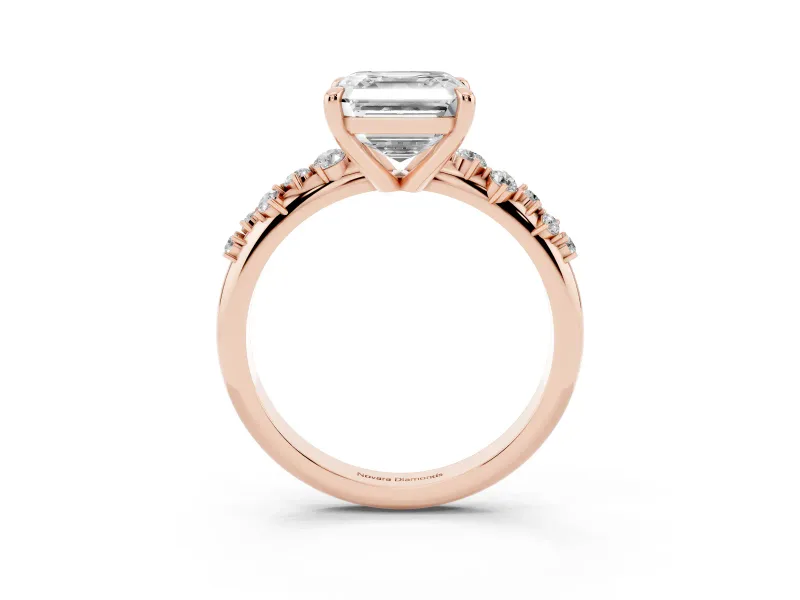 Asscher Cut Graduated Accent Engagement Ring Setting | Scattered Shoulders | Rose Gold