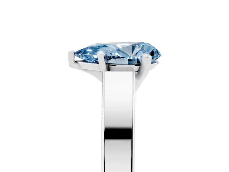 Fancy Blue Pear Cut Diamond Solitaire Engagement Ring Set in Silver with Prong Setting and Tapered Band
