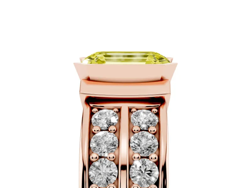 Emerald Cut Half Bezel Engagement Ring Setting for a Fancy Yellow Lab-Grown Diamond | Channel Band | Rose Gold