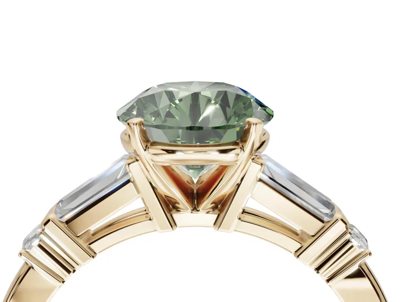 Round Tapered Baguette Engagement Ring Setting for a Fancy Green Lab-Grown Diamond | Yellow Gold