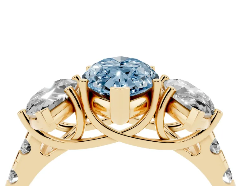 Marquise Three Stone Engagement Ring Setting for a Fancy Blue Lab-Grown Diamond | Accented Shoulders | Yellow Gold