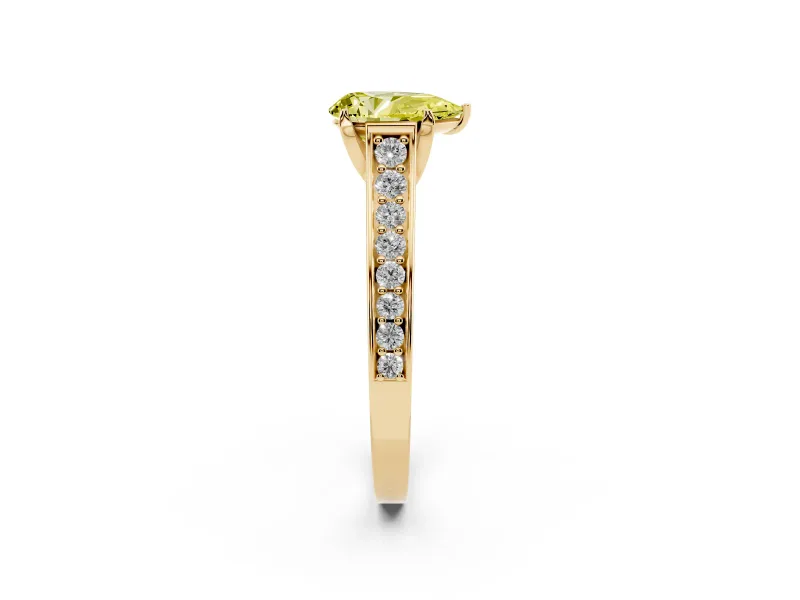 Pear-Shaped Graduated Pavé Engagement Ring Setting for a Fancy Yellow Lab-Grown Diamond | Yellow Gold