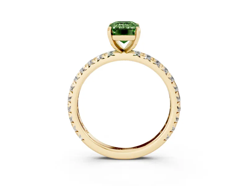 Emerald Cut Pavé Engagement Ring Setting for a Fancy Green Lab-Grown Diamond | Yellow Gold