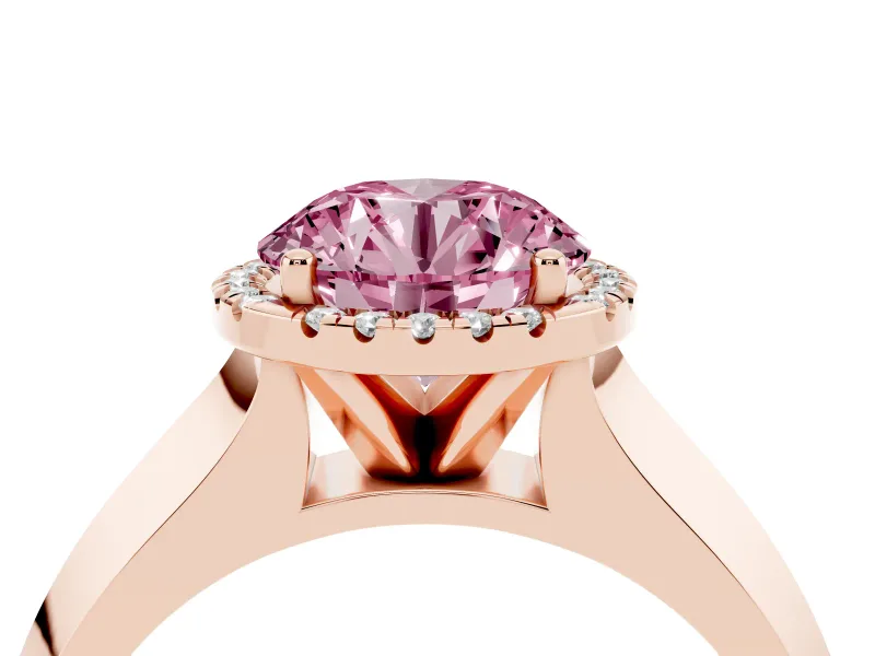 Round Halo Engagement Ring Setting for a Fancy Pink Lab-Grown Diamond | Knife-Edge Band | Rose Gold