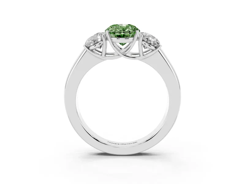 Oval 3 Stone Engagement Ring Setting for a Fancy Green Lab-Grown Diamond | Sterling Silver