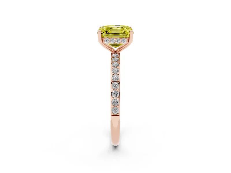 Asscher Cut Hidden Halo Engagement Ring Setting for a Fancy Yellow Lab-Grown Diamond | Rose Gold