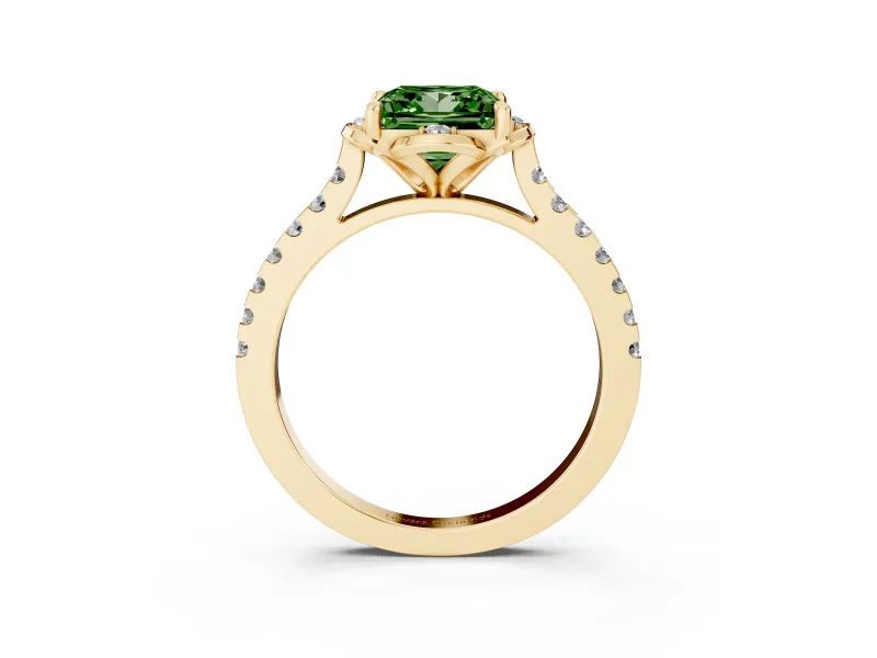 Princess Cut Floral Petal Engagement Ring Setting for a Fancy Green Lab-Grown Diamond | Petal Accents | Yellow Gold