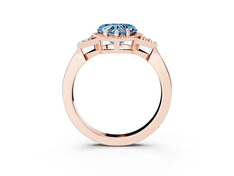 Heart-Shaped Milgrain Frame Engagement Ring Setting for a Fancy Blue Lab-Grown Diamond | Rose Gold
