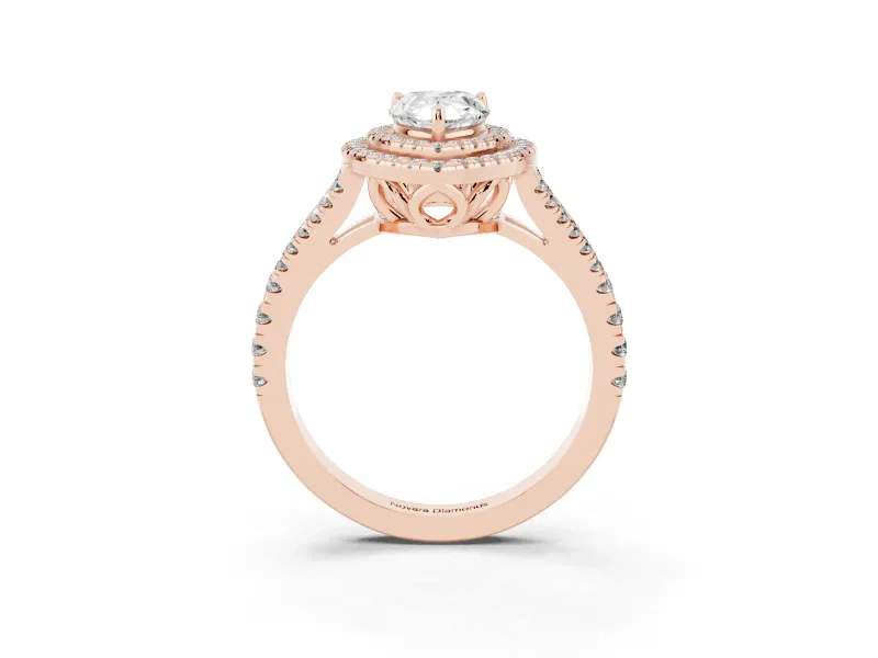 Pear-Shaped Double Halo Split Shank Engagement Ring Setting | Pavé Shoulders | Rose Gold