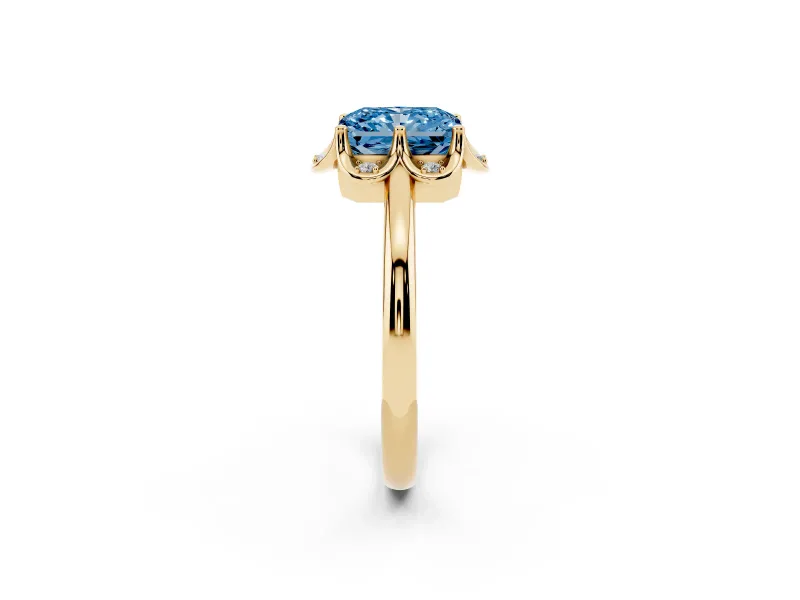 Radiant Cut Petal Halo Engagement Ring Setting for a Fancy Blue Lab-Grown Diamond | Yellow Gold