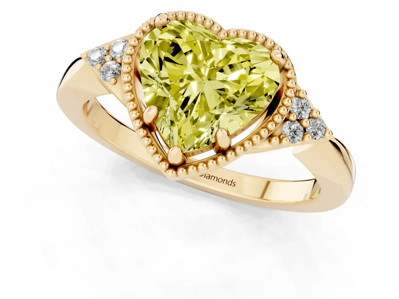 Heart-Shaped Milgrain Engagement Ring Setting for a Fancy Yellow Lab-Grown Diamond | Yellow Gold