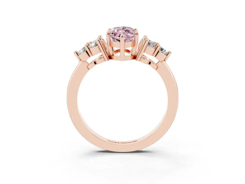 Marquise Cluster Side Stone Engagement Ring Setting for a Fancy Pink Lab-Grown Diamond | Rose Gold