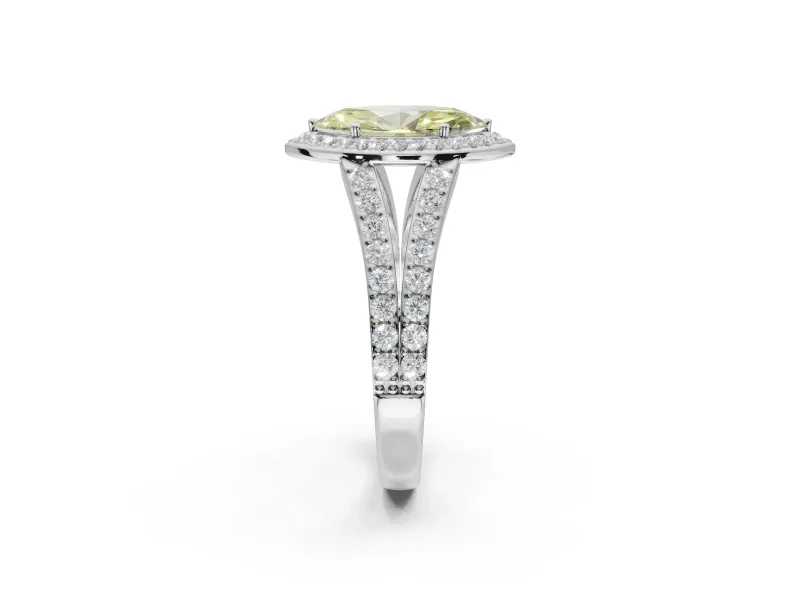 Marquise Halo Pavé Engagement Ring Setting for a Fancy Yellow Lab-Grown Diamond | Narrow Split Shank | White Gold