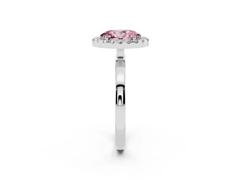Oval Thin Halo Engagement Ring Setting for a Fancy Pink Lab-Grown Diamond | Plain Polished Band | Sterling Silver