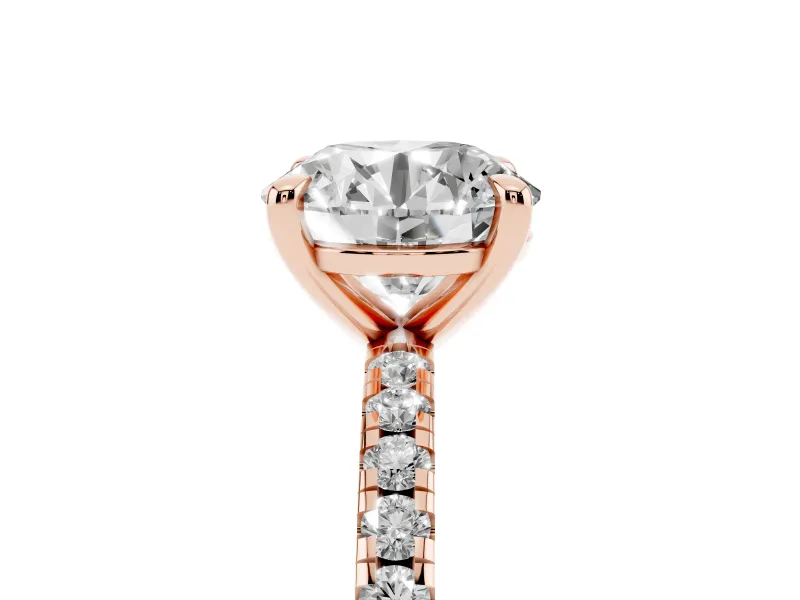 Round Petite Pavé Solitaire Engagement Ring Setting | Slim Band | Rose Gold