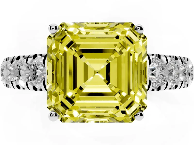 Asscher Cut Engagement Ring Setting for a Fancy Yellow Lab-Grown Diamond | Sterling Silver - Design NV-24643