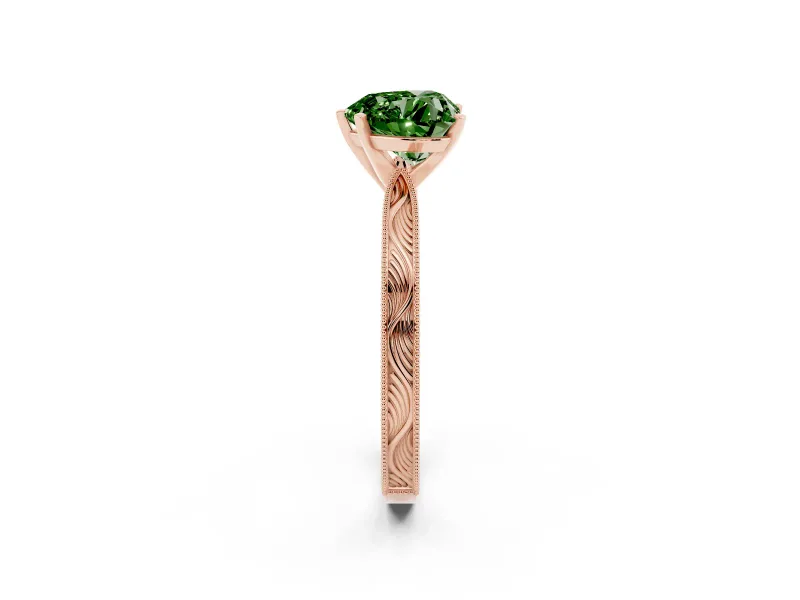 Heart-Shaped Engraved Engagement Ring Setting for a Fancy Green Lab-Grown Diamond | Rose Gold