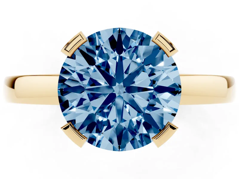 Round Tab Prong Solitaire Engagement Ring Setting for a Fancy Blue Lab-Grown Diamond | Yellow Gold