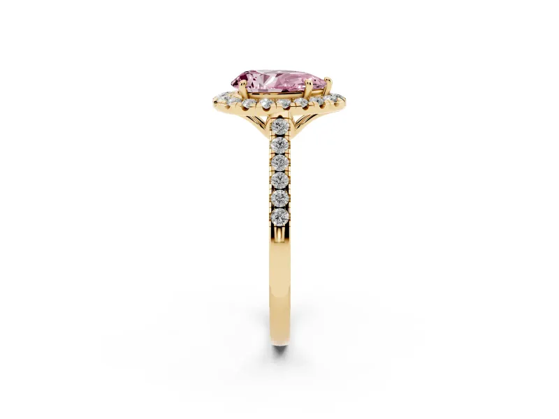 Pear-Shaped Raised Halo Engagement Ring Setting for a Fancy Pink Lab-Grown Diamond | Yellow Gold