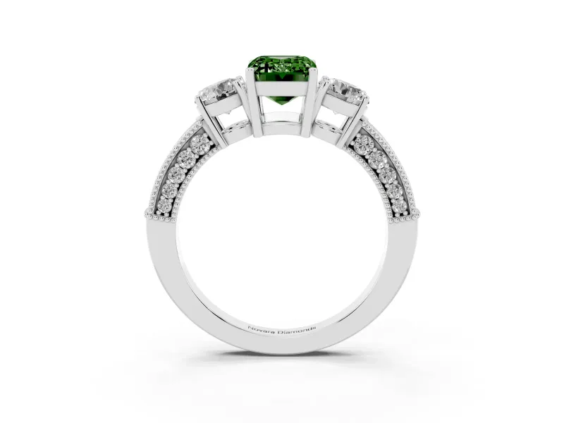Emerald Cut Engagement Ring Setting for a Fancy Green Lab-Grown Diamond | Sterling Silver - Design NV-24907