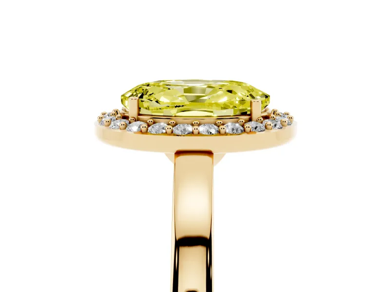 Fancy Yellow Oval Cut Diamond Halo Ring Set in Yellow gold with Solitaire Band and Prong Setting