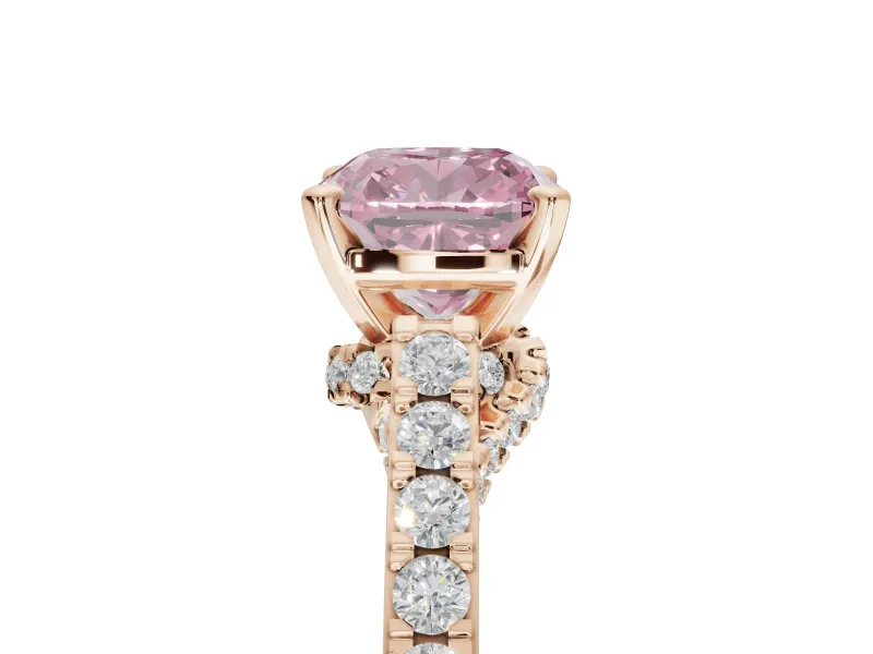 Cushion Cut Pavé Solitaire Engagement Ring Setting for a Fancy Pink Lab-Grown Diamond | Crossover Gallery | Rose Gold