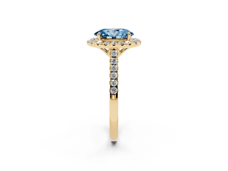 Oval Raised Halo Engagement Ring Setting for a Fancy Blue Lab-Grown Diamond | Yellow Gold