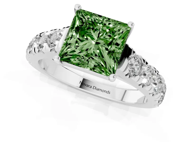 Princess Cut Engagement Ring Setting for a Fancy Green Lab-Grown Diamond | White Gold - Design NV-24643