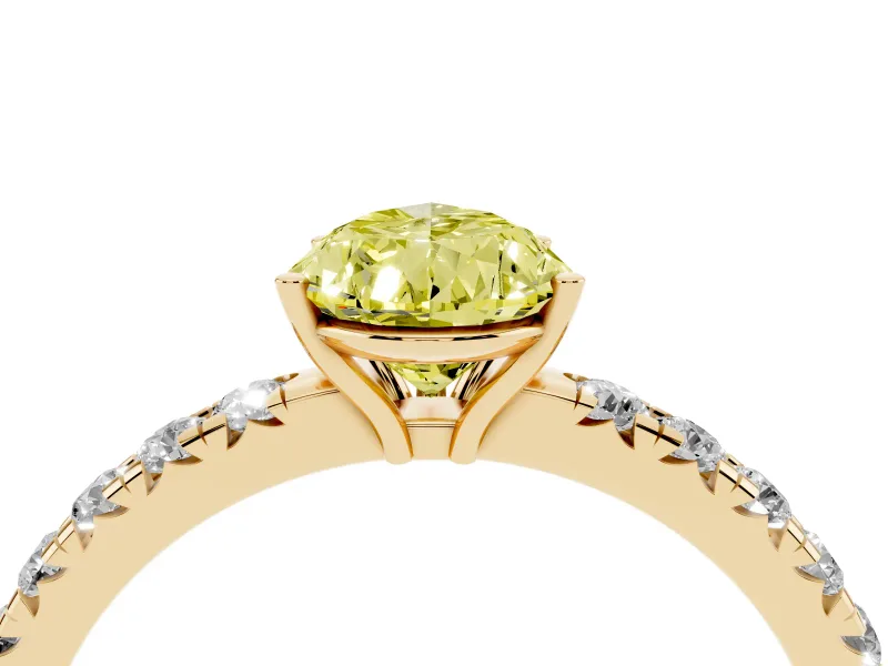 Pear-Shaped Pave Engagement Ring Setting for a Fancy Yellow Lab-Grown Diamond | Shared Prong Band | Yellow Gold