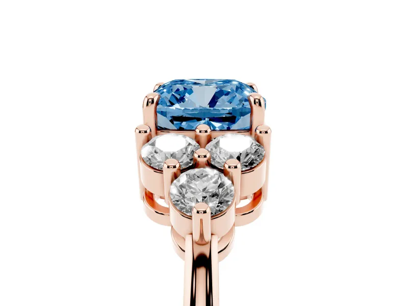 Cushion Cut Cluster Side Stone Engagement Ring Setting for a Fancy Blue Lab-Grown Diamond | Plain Band | Rose Gold