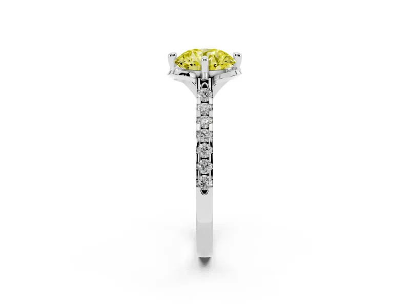 Round Floral Engagement Ring Setting for a Fancy Yellow Lab-Grown Diamond | Pavé Band | Platinum