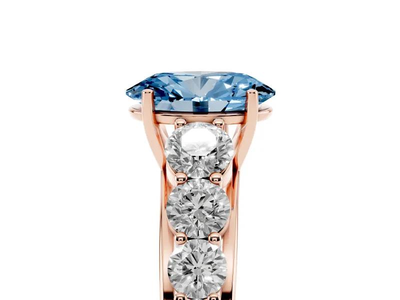 Oval Graduated Side Stone Engagement Ring Setting for a Fancy Blue Lab-Grown Diamond | Flat Top Band | Rose Gold