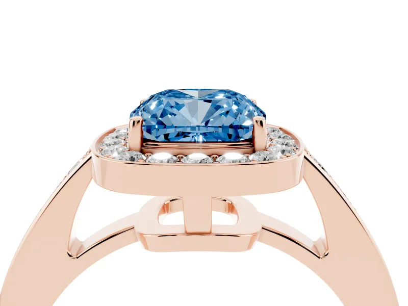 Cushion Cut Framed Halo Engagement Ring Setting for a Fancy Blue Lab-Grown Diamond | Rose Gold