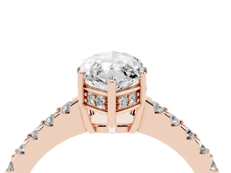Marquise Hidden Halo Solitaire Engagement Ring Setting | Shared Prong Band | Rose Gold