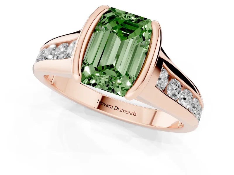 Emerald Cut Half Bezel Engagement Ring Setting for a Fancy Green Lab-Grown Diamond | Rose Gold