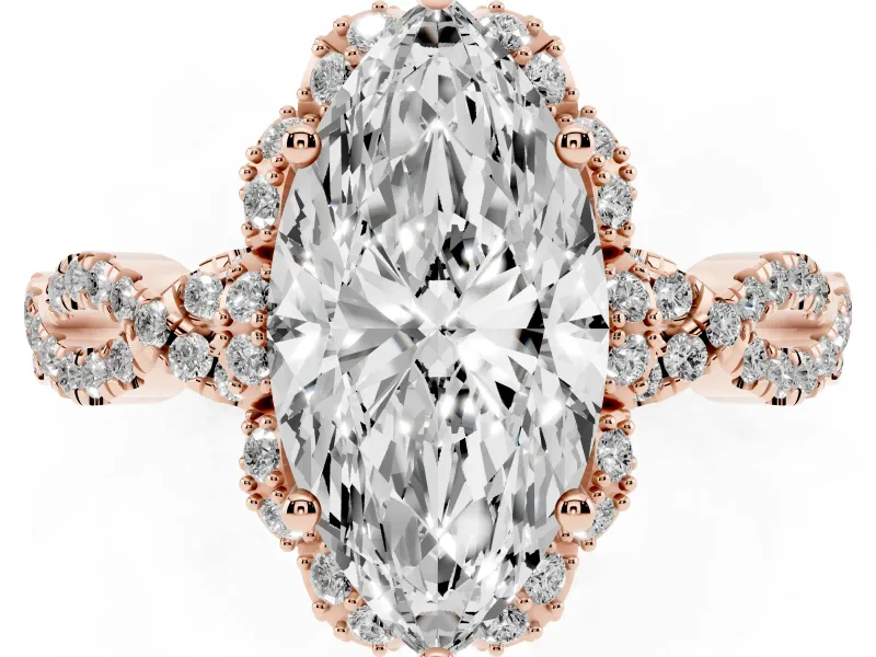 Marquise Milgrain Halo Engagement Ring Setting | Graduated Shoulders | Rose Gold